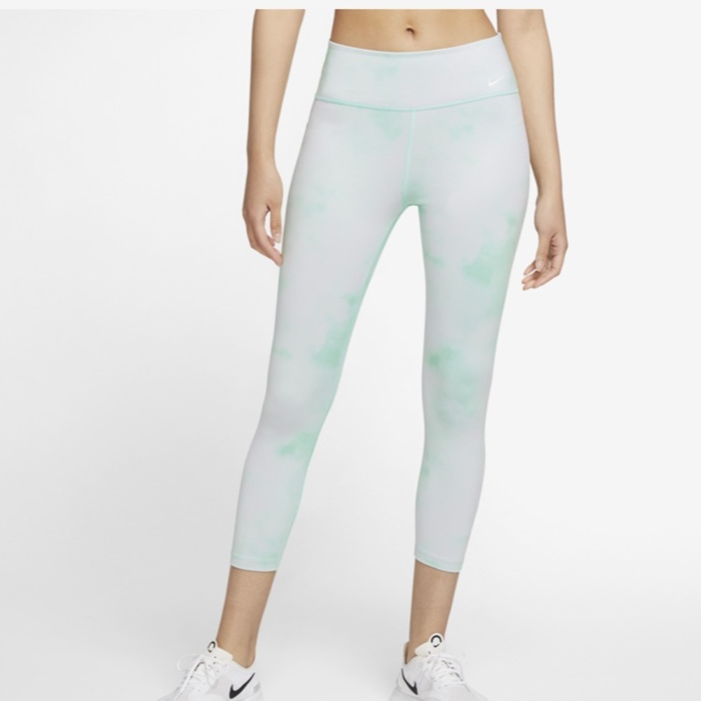 Women’s Nike One Iconclash Crop Tights Green Glow/White Reflective Sz Large New